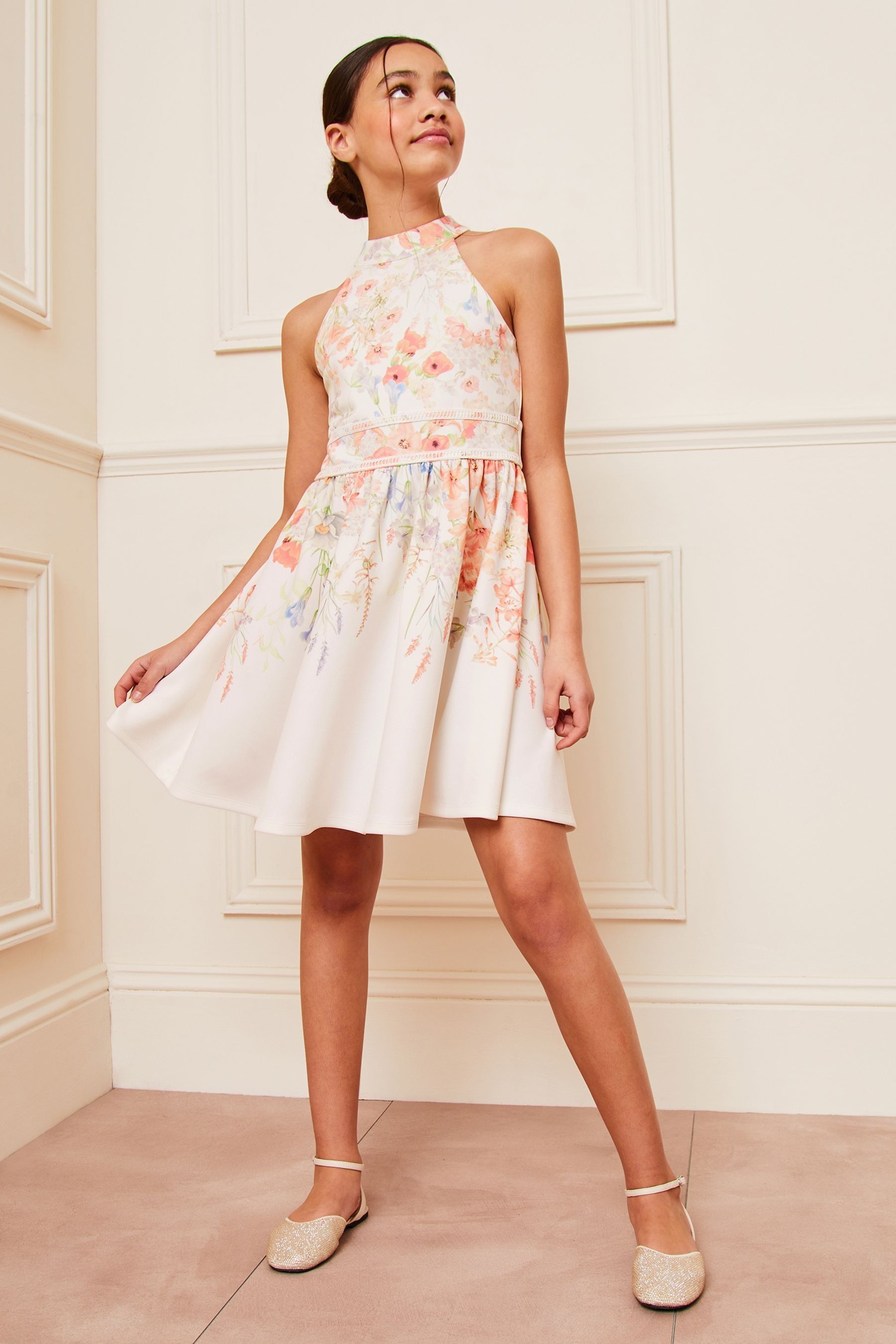 Buy Lipsy Cream Floral Halter Scuba Occasion Dress 5 16yrs from Next Austria