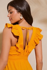 Lipsy Yellow Linen look Sleeveless Ruffle V Neck Midi Dress - Image 2 of 4