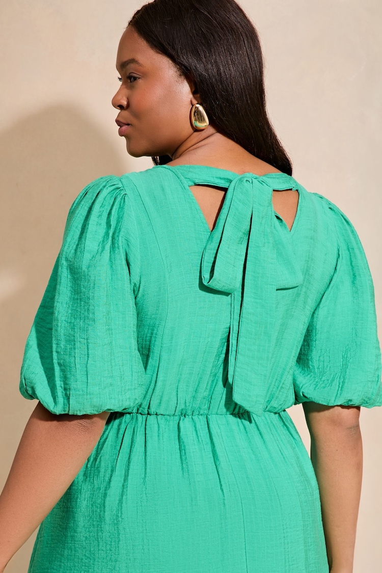 Lipsy Green Curve Puff Sleeve Tie Back Midaxi Dress - Image 4 of 4