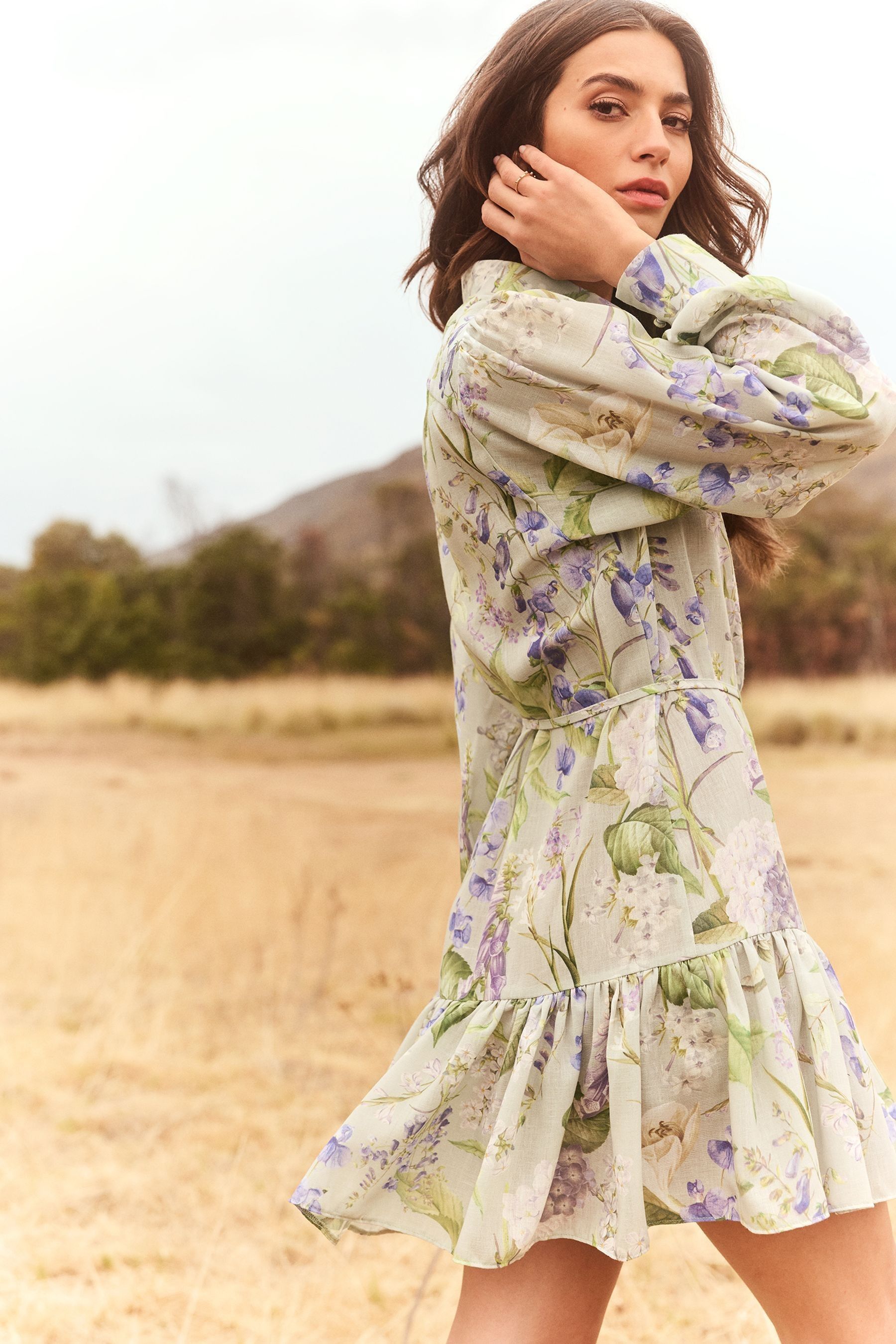 Green floral shirt dress sale