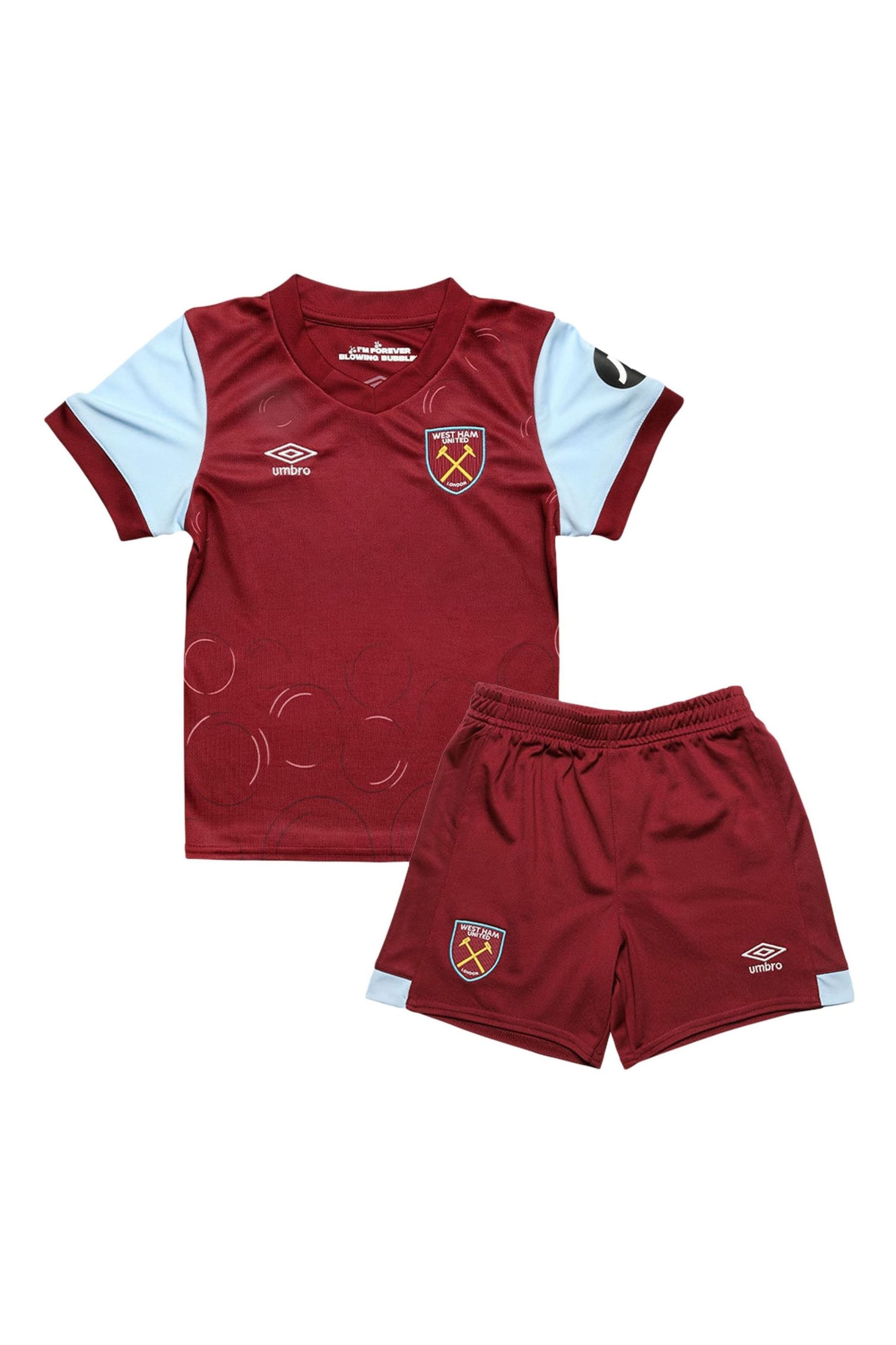 adidas Red West Ham United Umbro Home Infants Kit Shirt 2023-24 Infants - Image 1 of 1