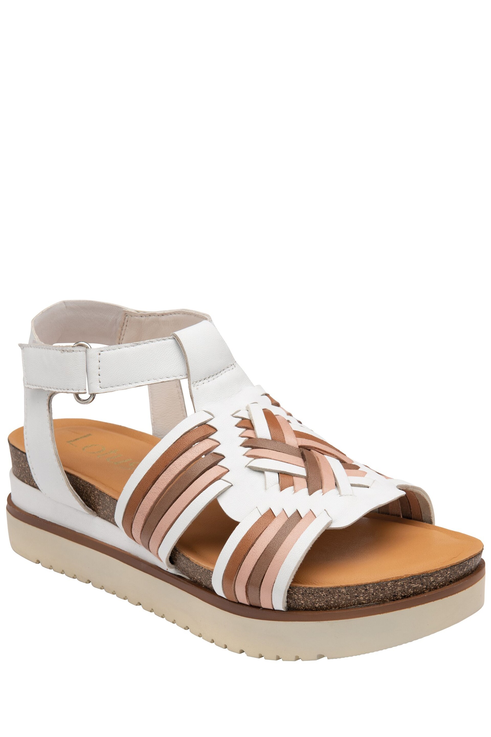Lotus White Leather Flatform Sandals - Image 1 of 4