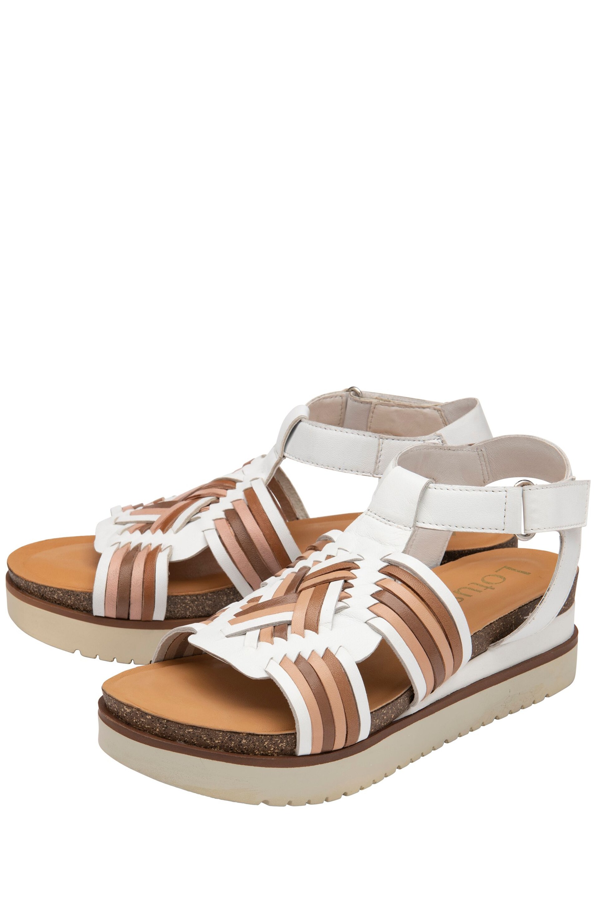 Lotus White Leather Flatform Sandals - Image 2 of 4