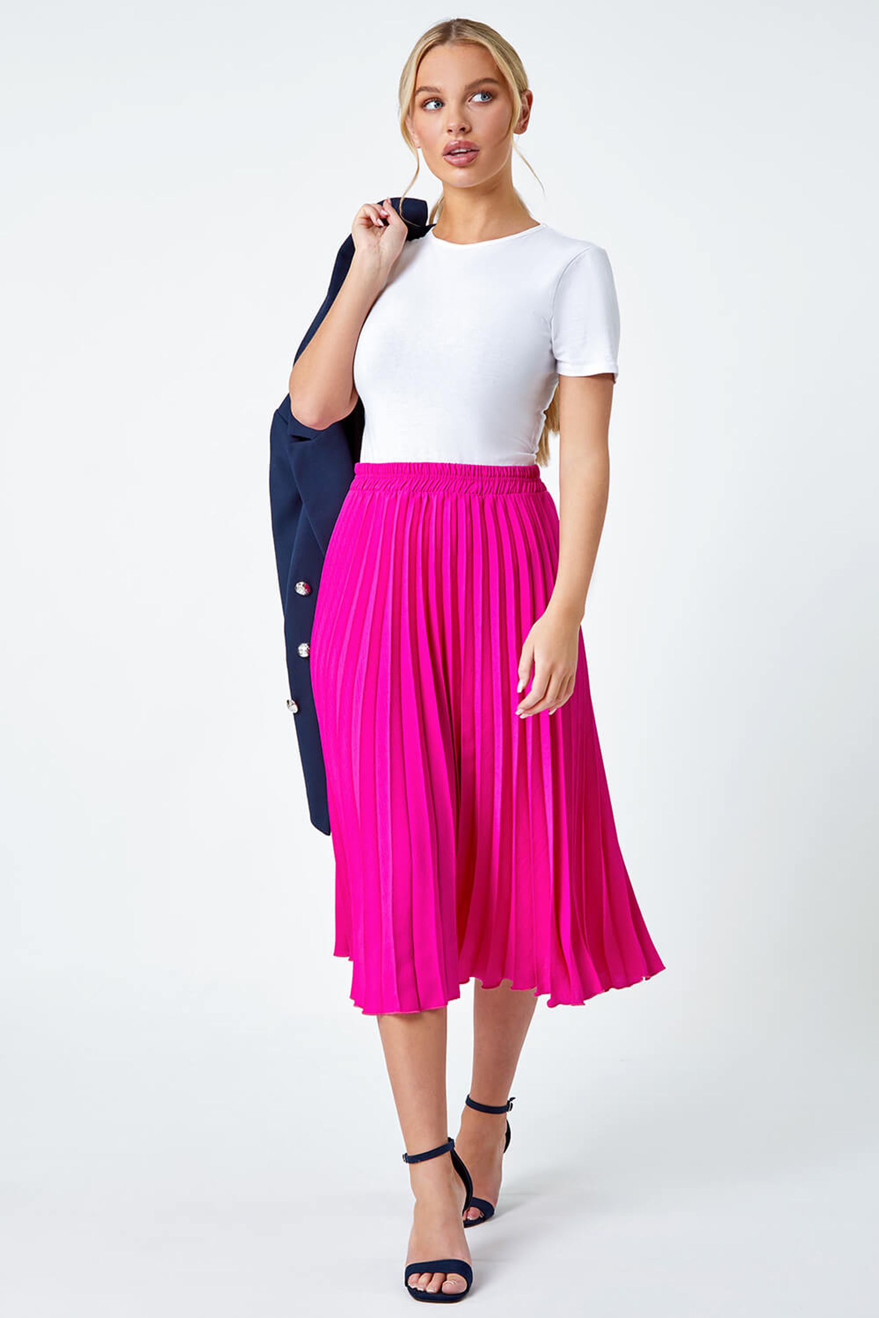 Buy Roman Pink Pleated Stretch Midi Skirt from the Next UK online shop