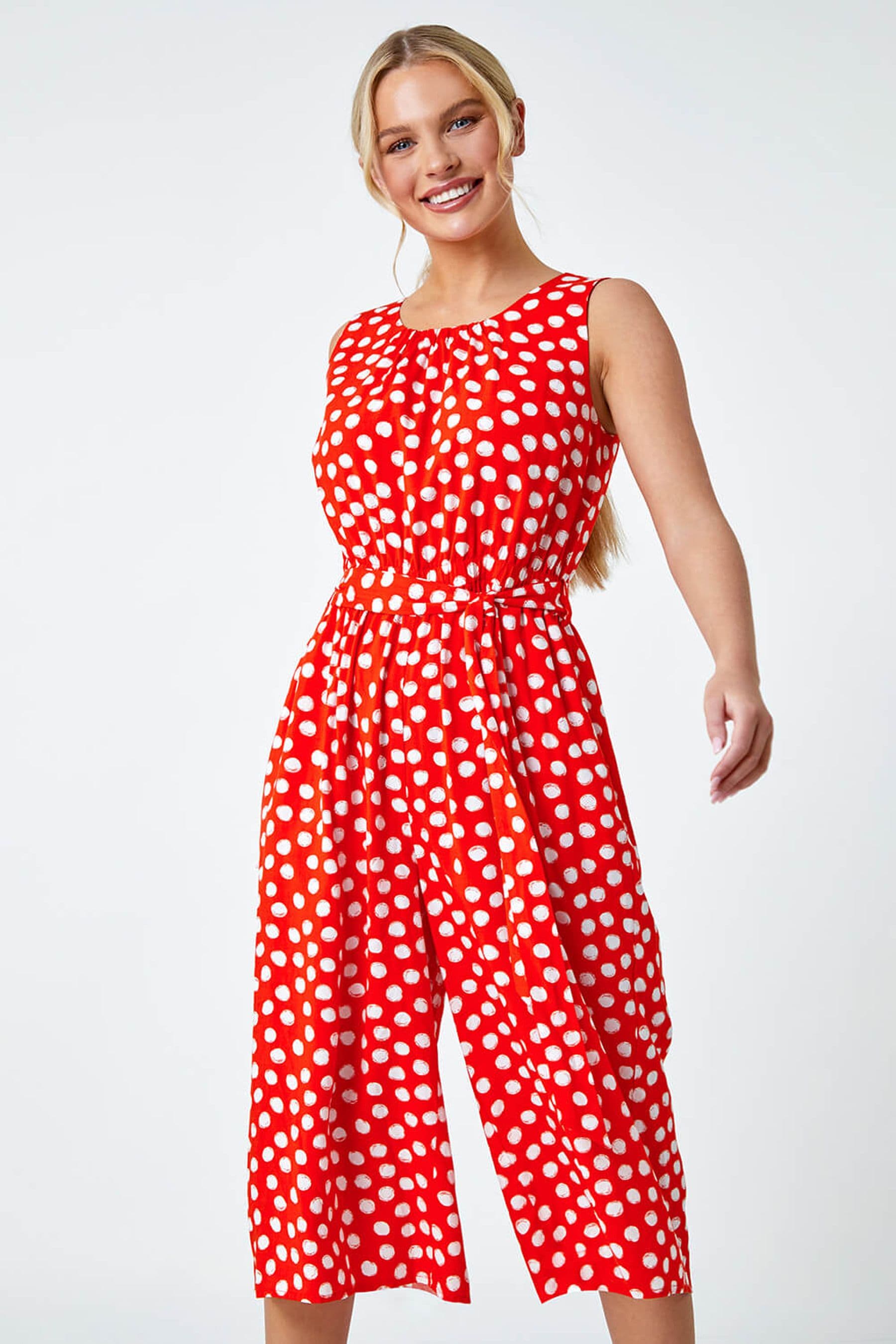 Polka dot cropped jumpsuit discount