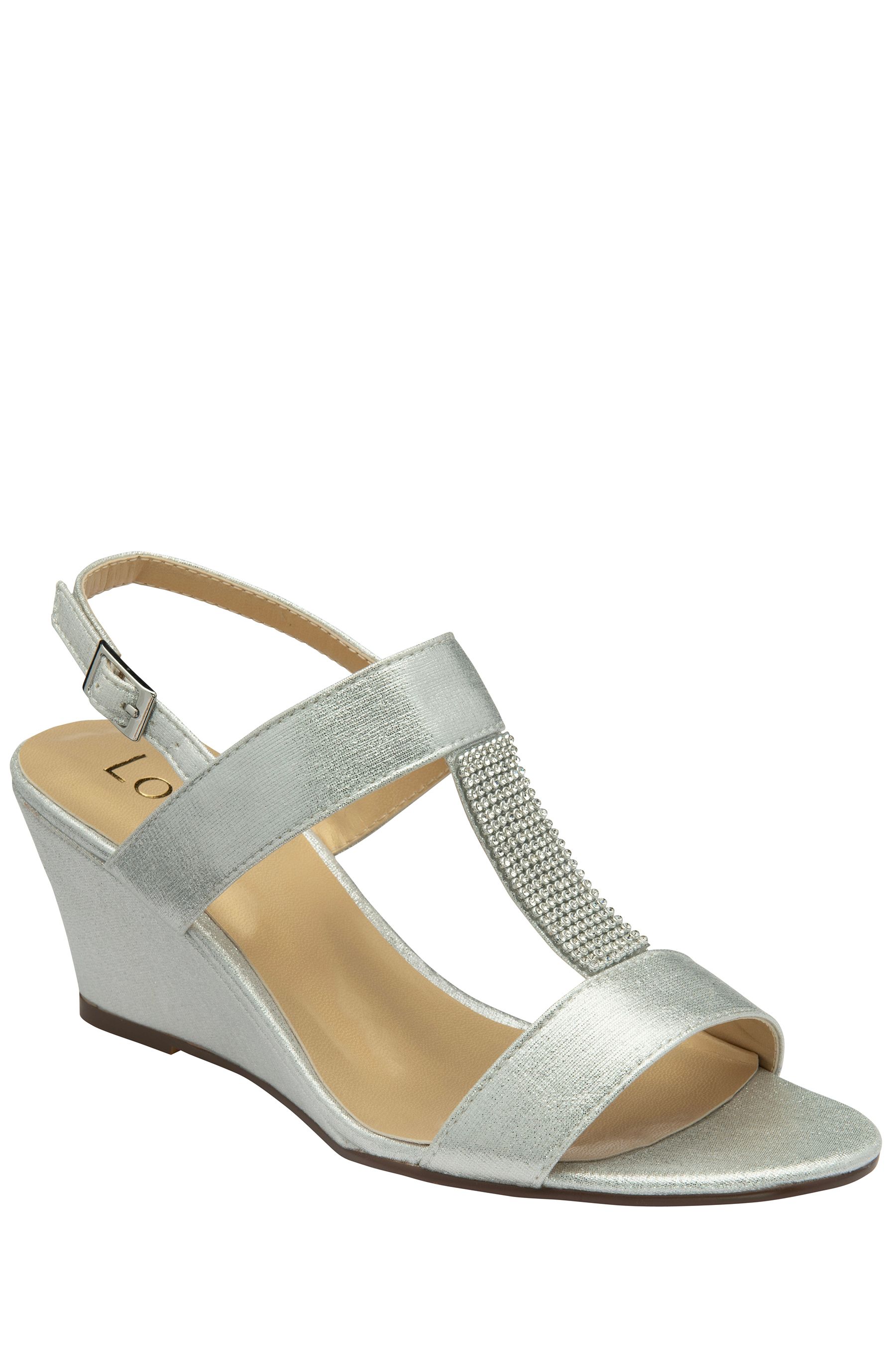 Lotus Silver Slingback Wedge Sandals 8 EU 41 Womens