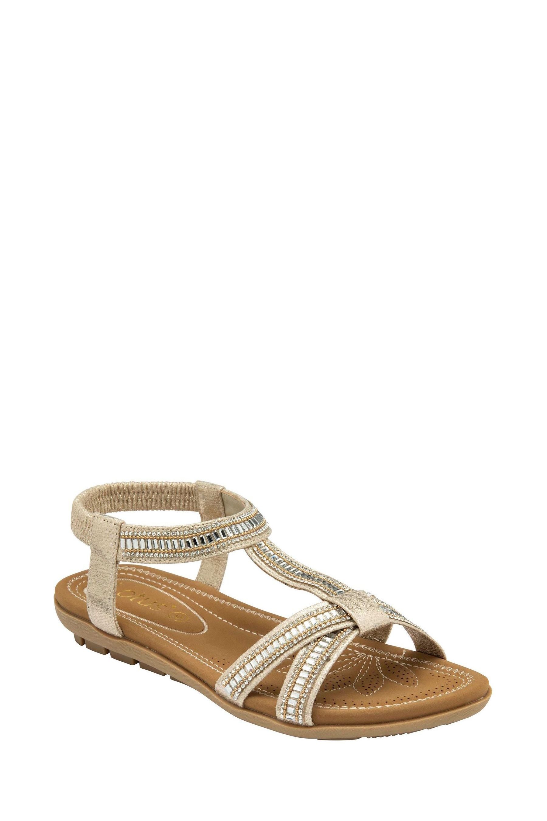 Lotus Gold Brown Open Toe Flat Sandals 4 EU 37 Womens