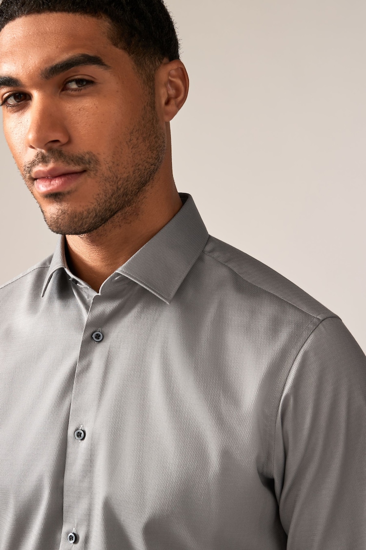 Grey Slim Fit Easy Care Textured Single Cuff Shirt - Image 1 of 7