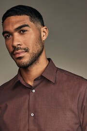 Chocolate Brown Slim Fit Trimmed Easy Care Single Cuff Shirt - Image 1 of 9