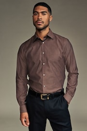 Chocolate Brown Slim Fit Trimmed Easy Care Single Cuff Shirt - Image 2 of 9