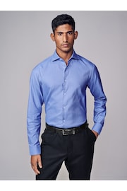 Mid Blue Slim Fit Signature Single Cuff Texture Pima Cotton Shirt With Cutaway Collar - Image 4 of 10