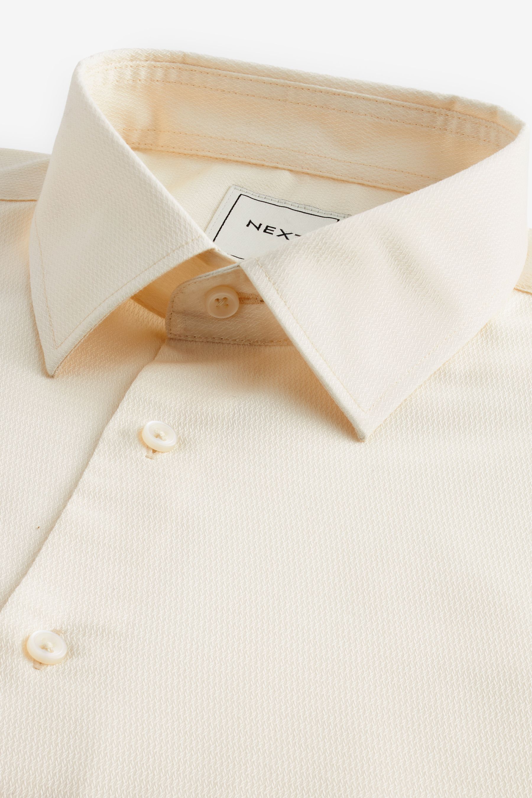 Ecru Slim Fit Easy Care Textured Single Cuff Shirt