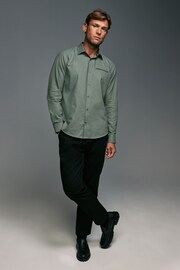 Green Regular Fit Trimmed Formal 100% Cotton Shirt - Image 5 of 8