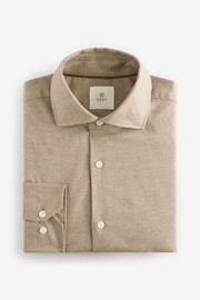 Neutral Brown Regular Fit Brushed Flannel Single Cuff Formal 100% Cotton Shirt With Soft Spread Collar - Image 7 of 9