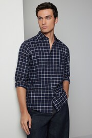 Navy Blue Tattersall Brushed 100% Cotton Flannel Smock Shirt - Image 1 of 8