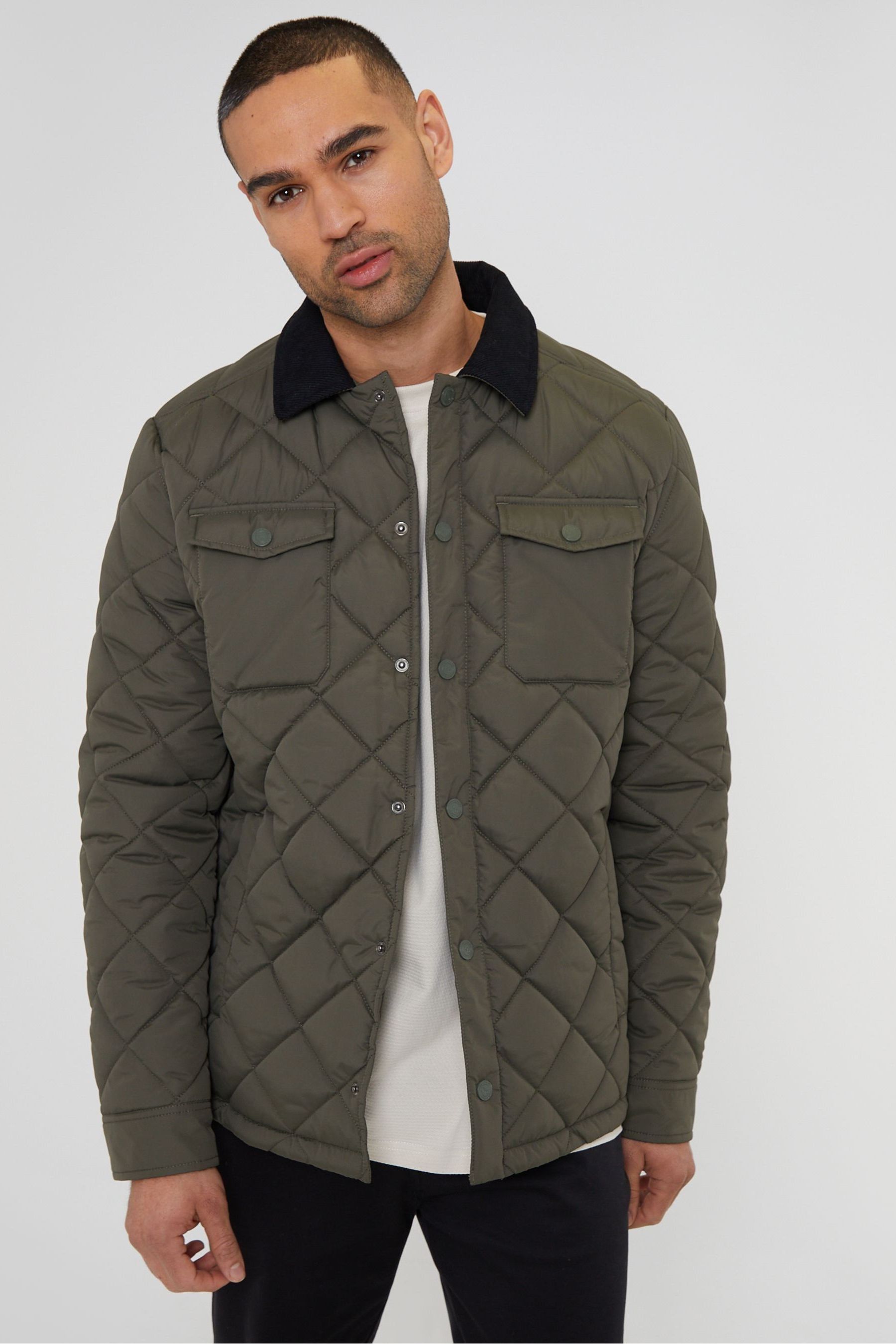 Threadbare Khaki Showerproof Quilted Jacket With Microfleece Lining