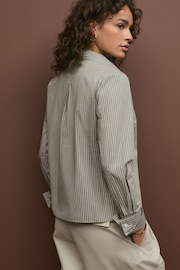 Khaki Green Stripe Fitted Collared Long Sleeve Shirt - Image 3 of 6