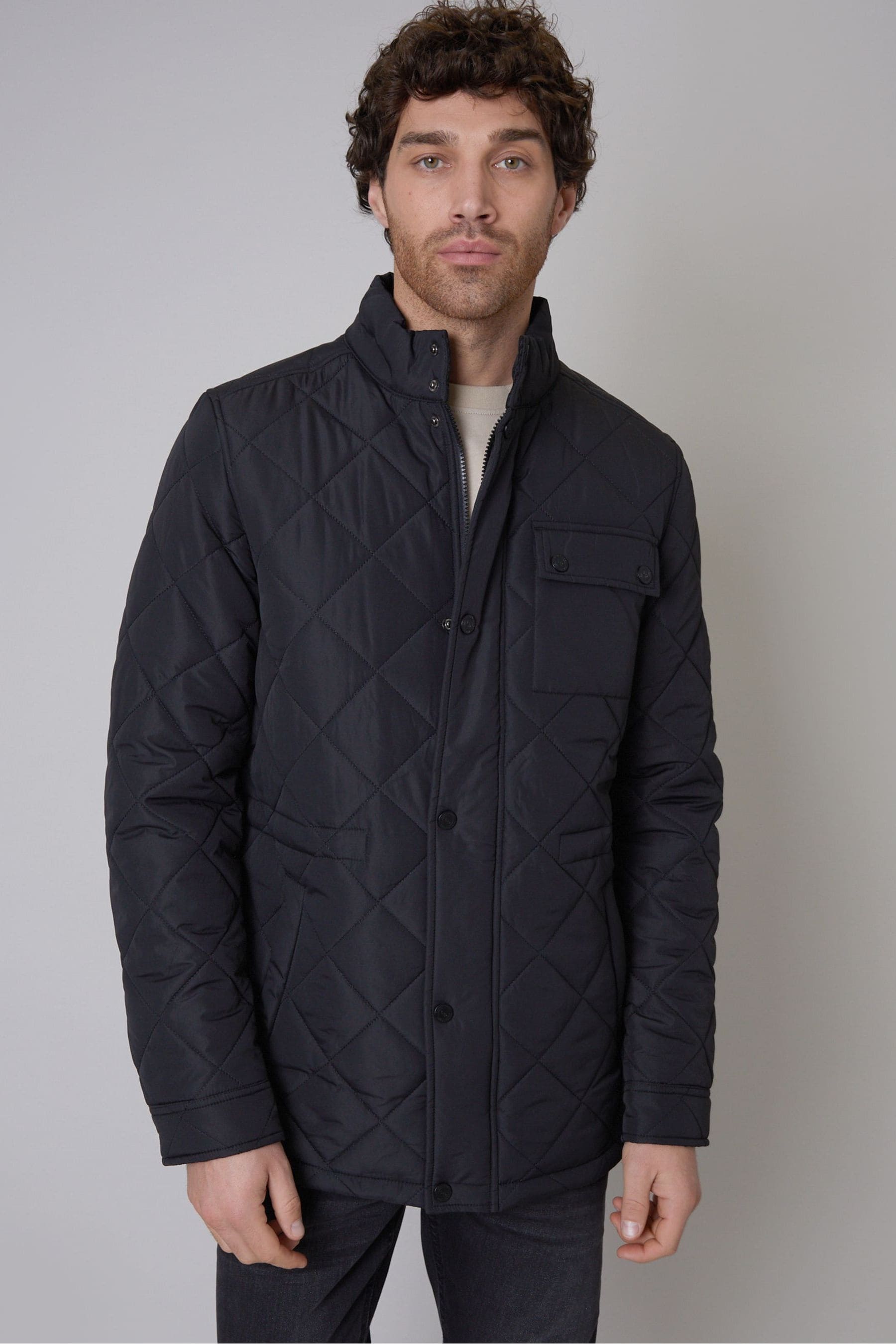 Threadbare Black Showerproof Waterproof Diamond Quilted Jacket large Mens