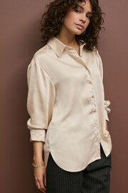 Champagne Gold Satin Long Sleeve Shirt - Image 1 of 5