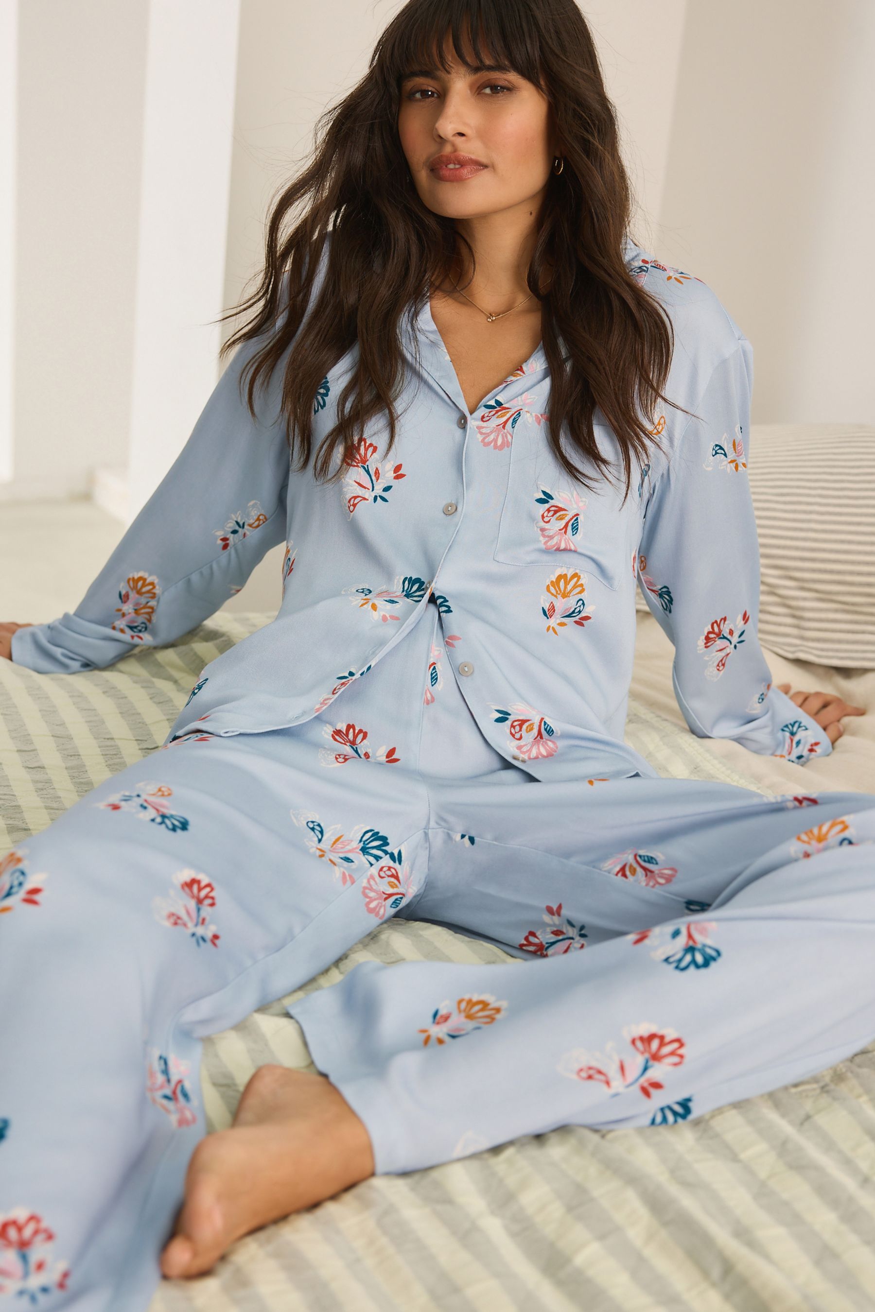 Buy Blue Ditsy Floral Button Through Pyjamas from the Next UK online shop