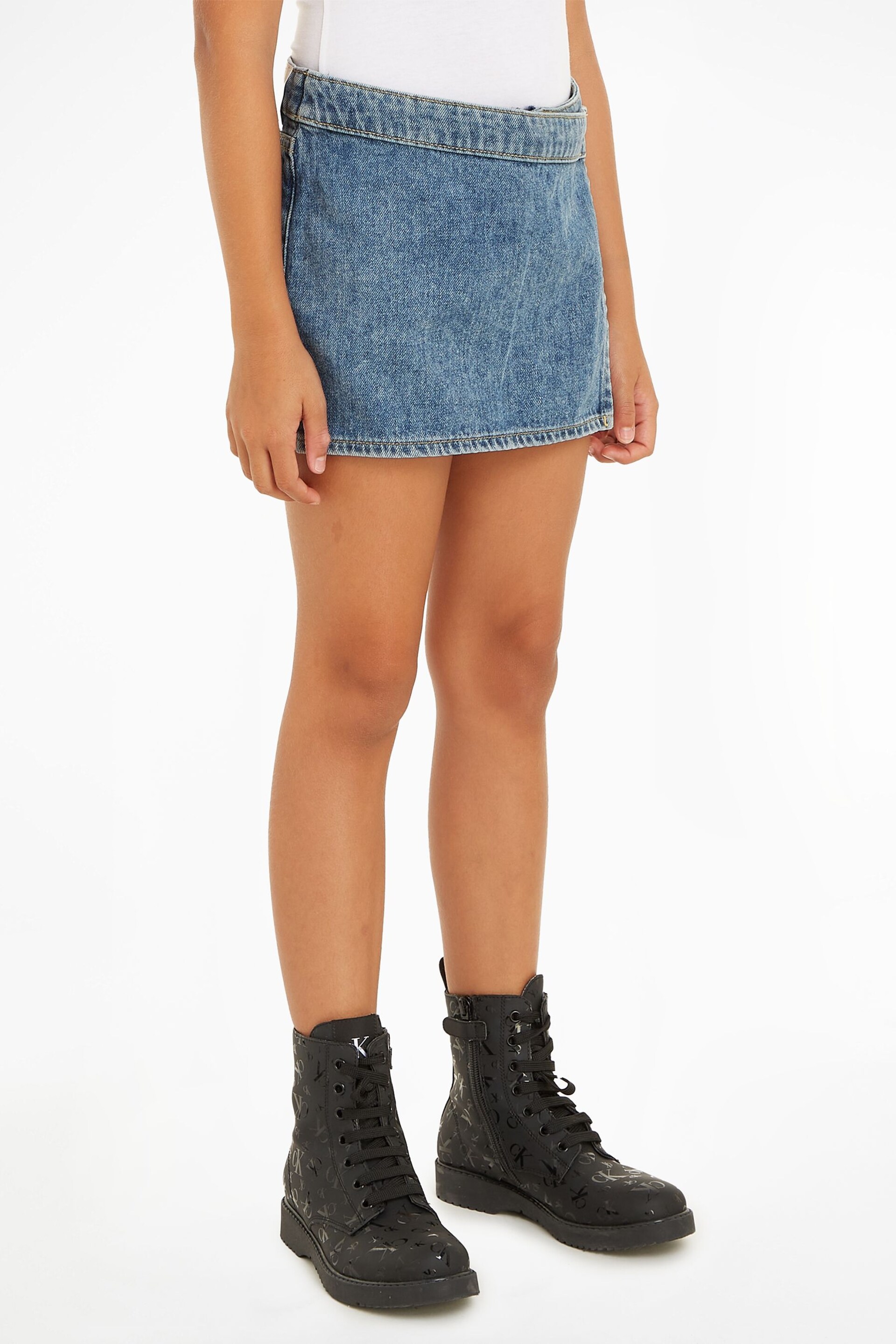 Calvin Klein Blue Marble Denim Skort - Image 1 of 6