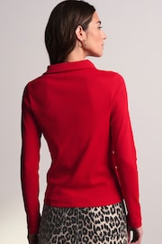 Red Long Sleeve Collared Zip Top - Image 4 of 7