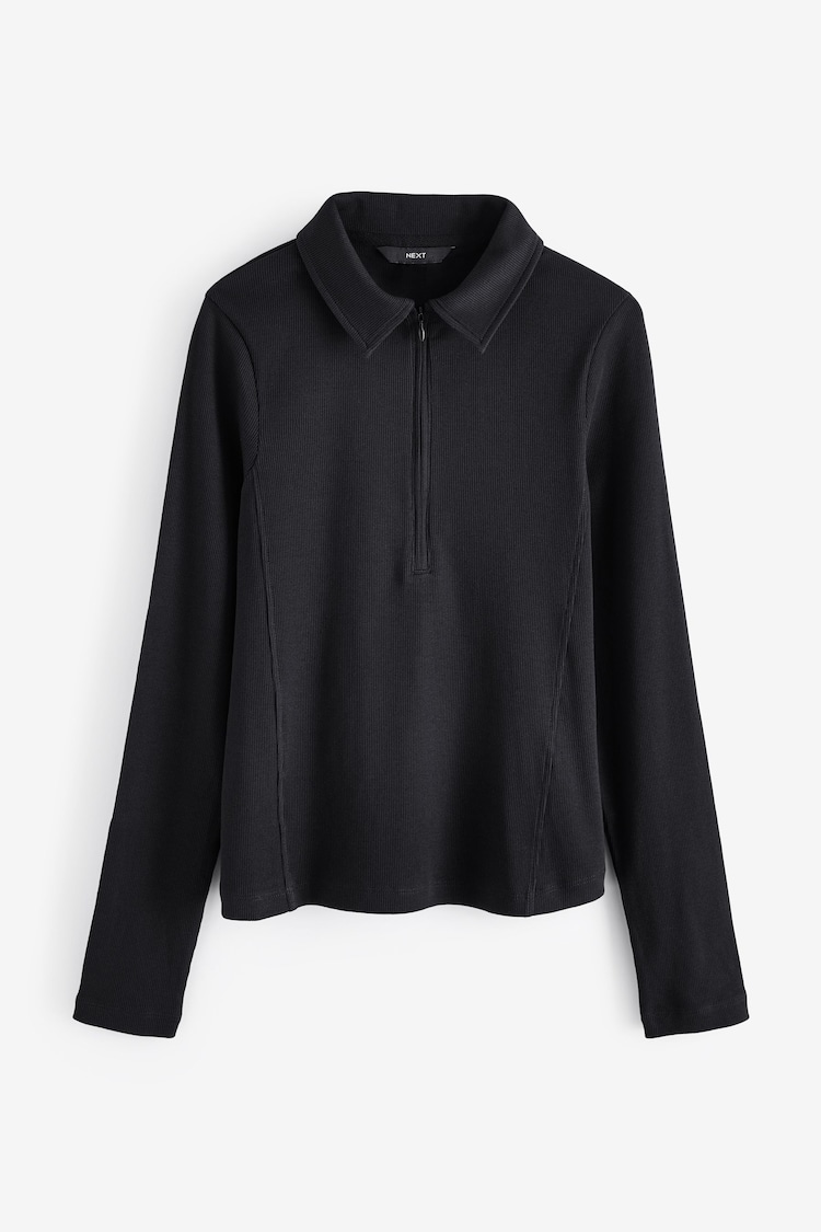 Black Long Sleeve Collared Zip Top - Image 2 of 3