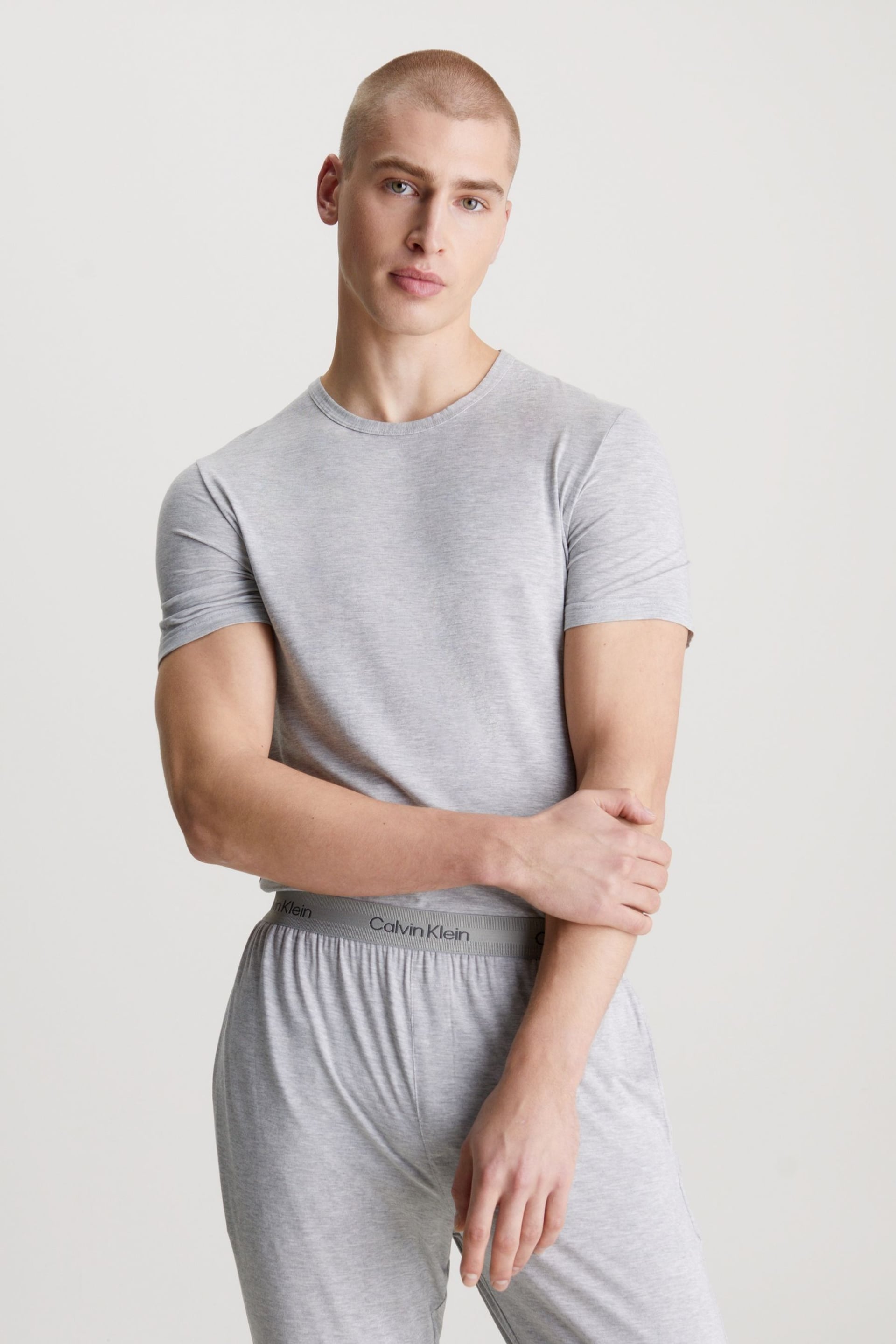 Calvin Klein Grey Plain Crew Neck T-Shirt - Image 1 of 4