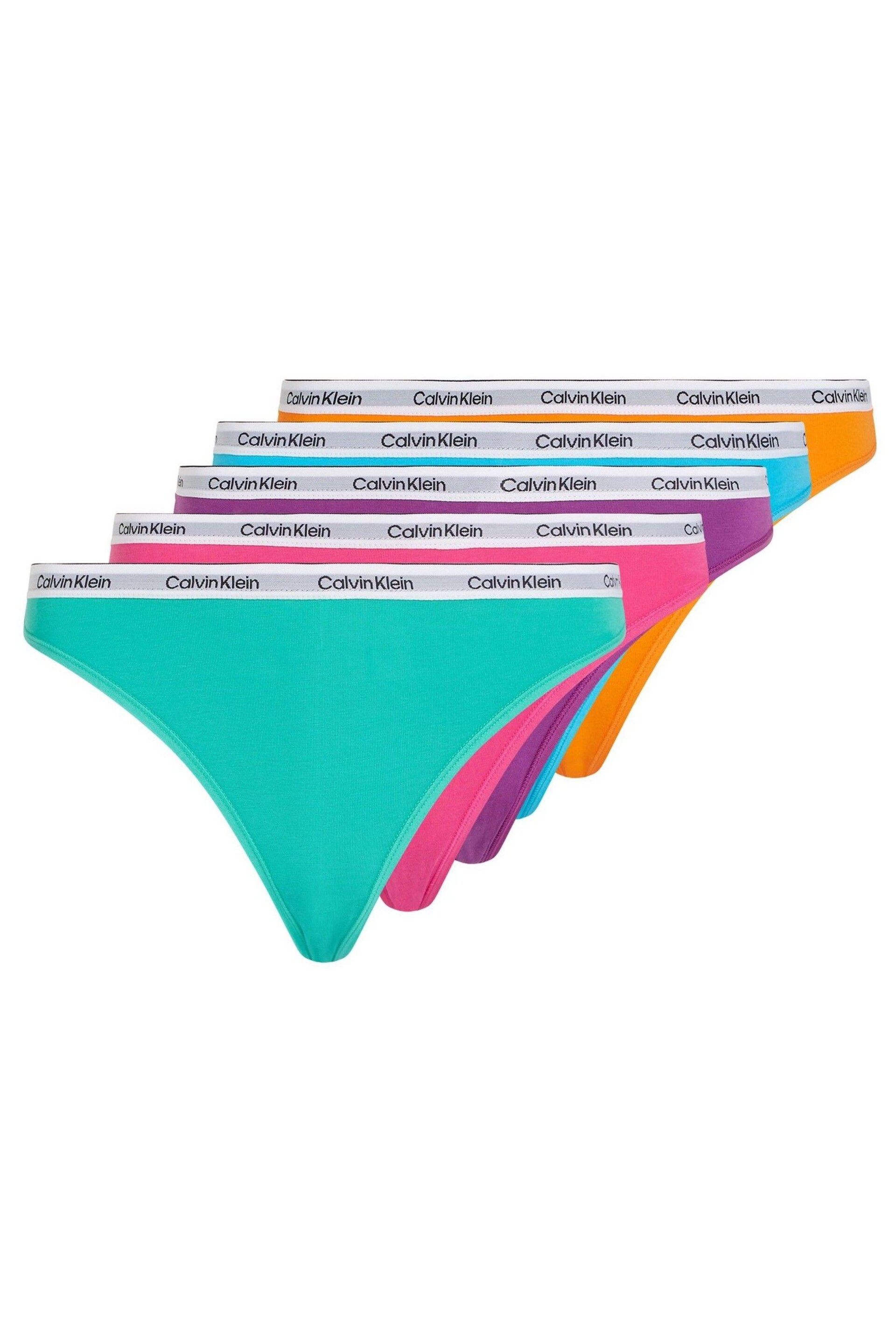 Calvin Klein Green Slogan Bikinis 5 Pack - Image 1 of 2