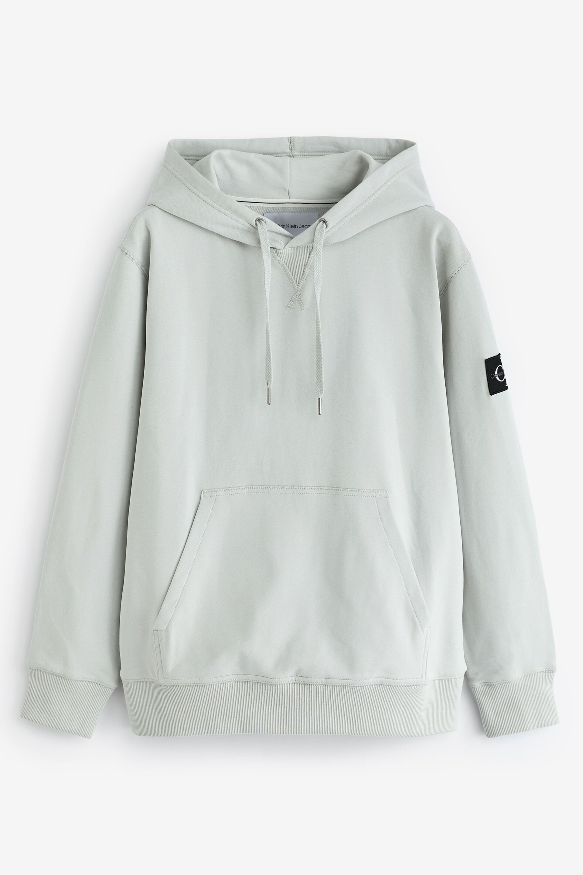 Calvin Klein Grey Woven Badge Hoodie - Image 1 of 1