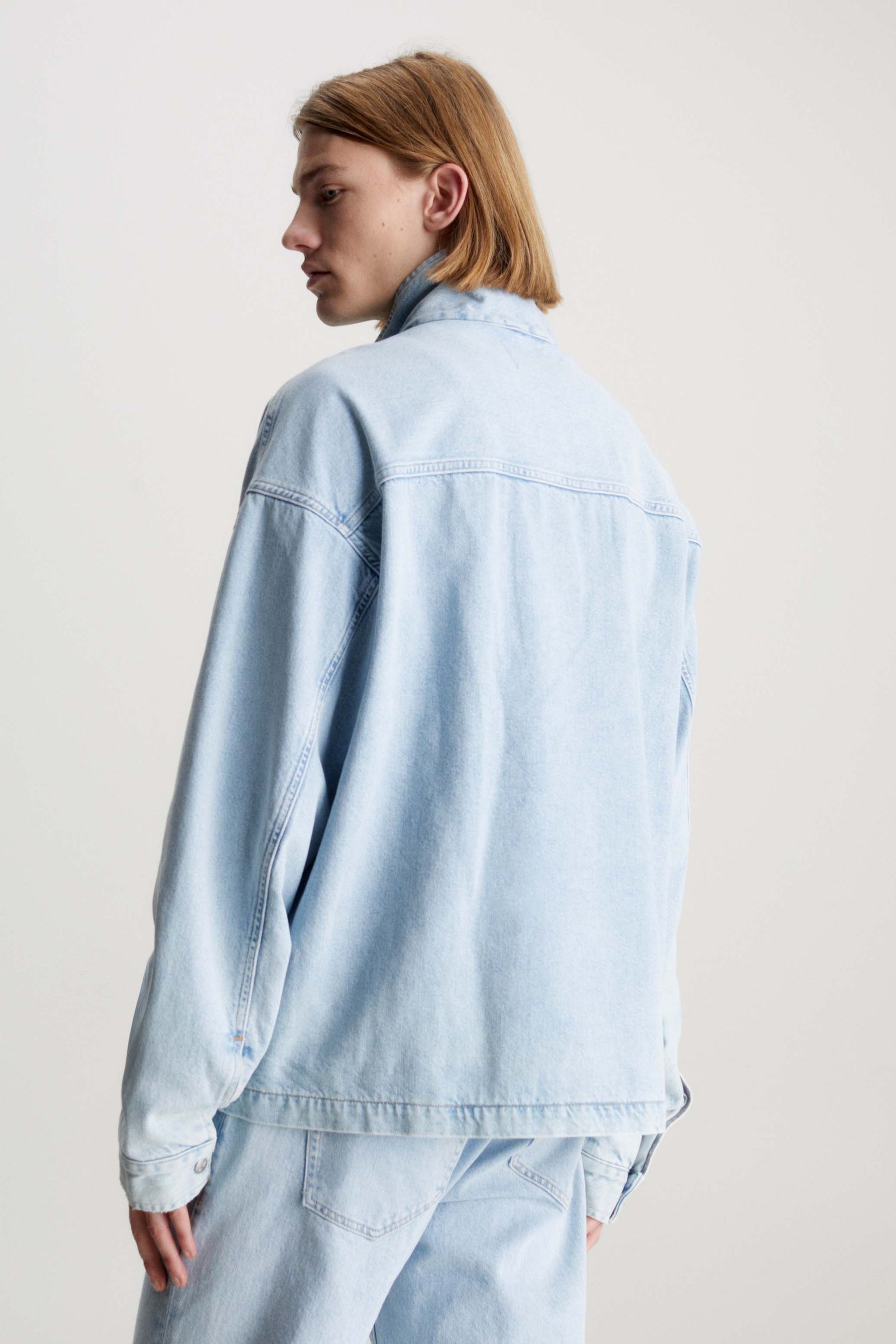Calvin Klein Blue Denim Quarter Zip Pullover Jacket