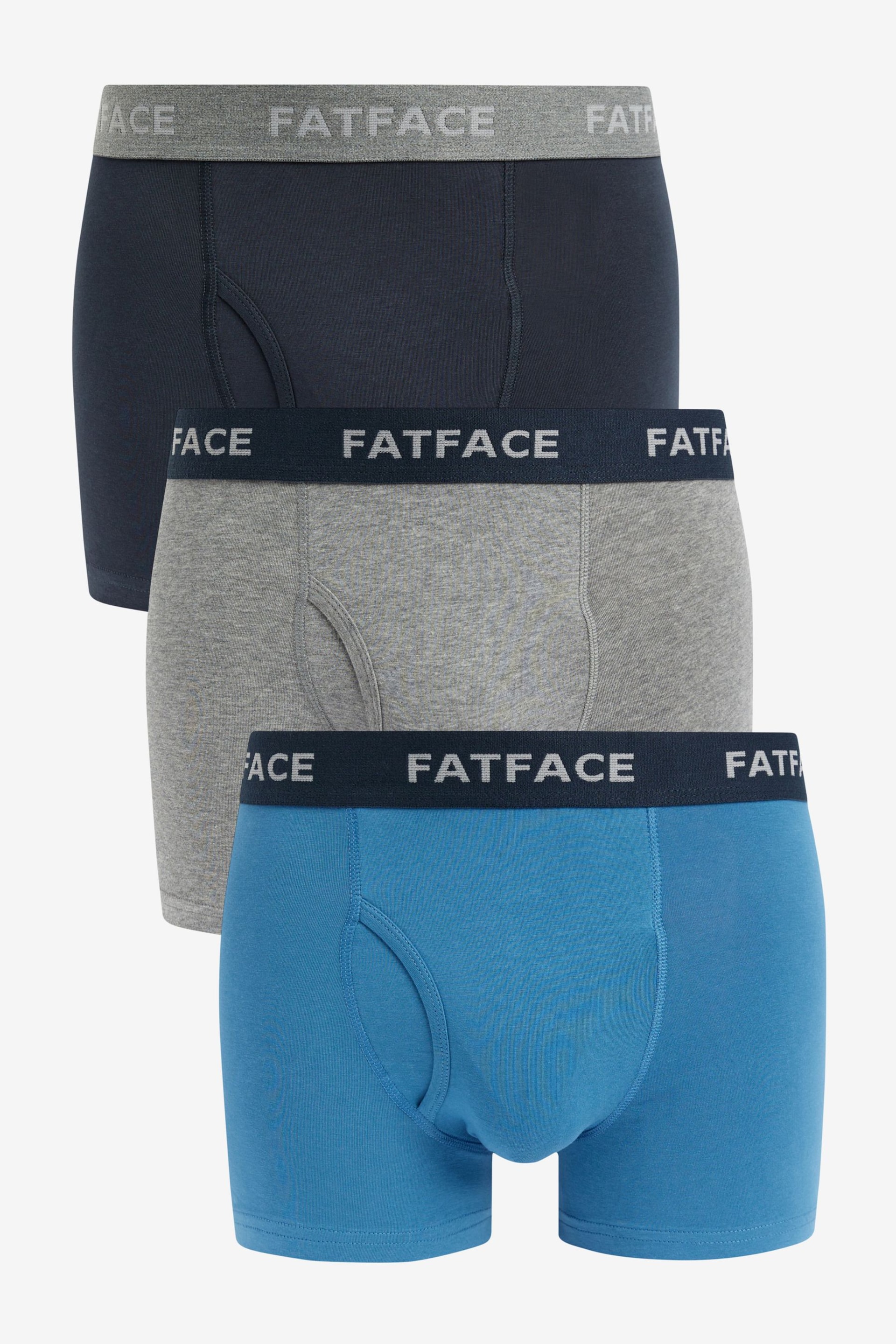 FatFace Blue Plain Boxers 3 Pack - Image 1 of 6