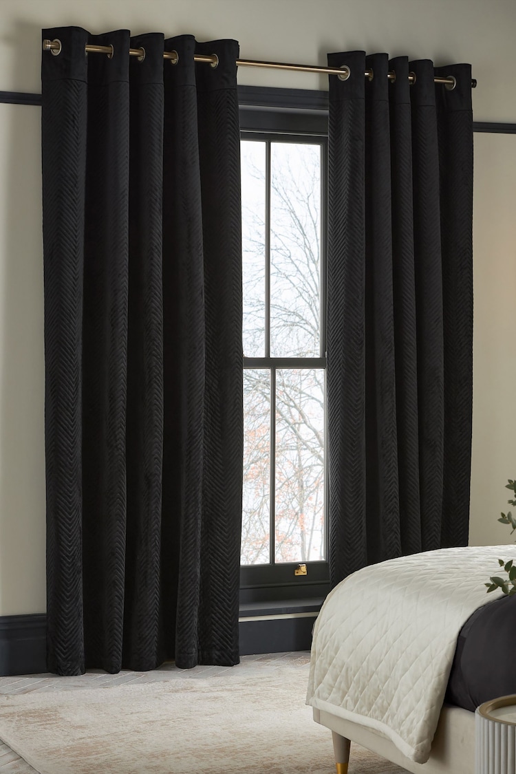 Black Madison Blackout/Thermal Eyelet Curtains - Image 1 of 6