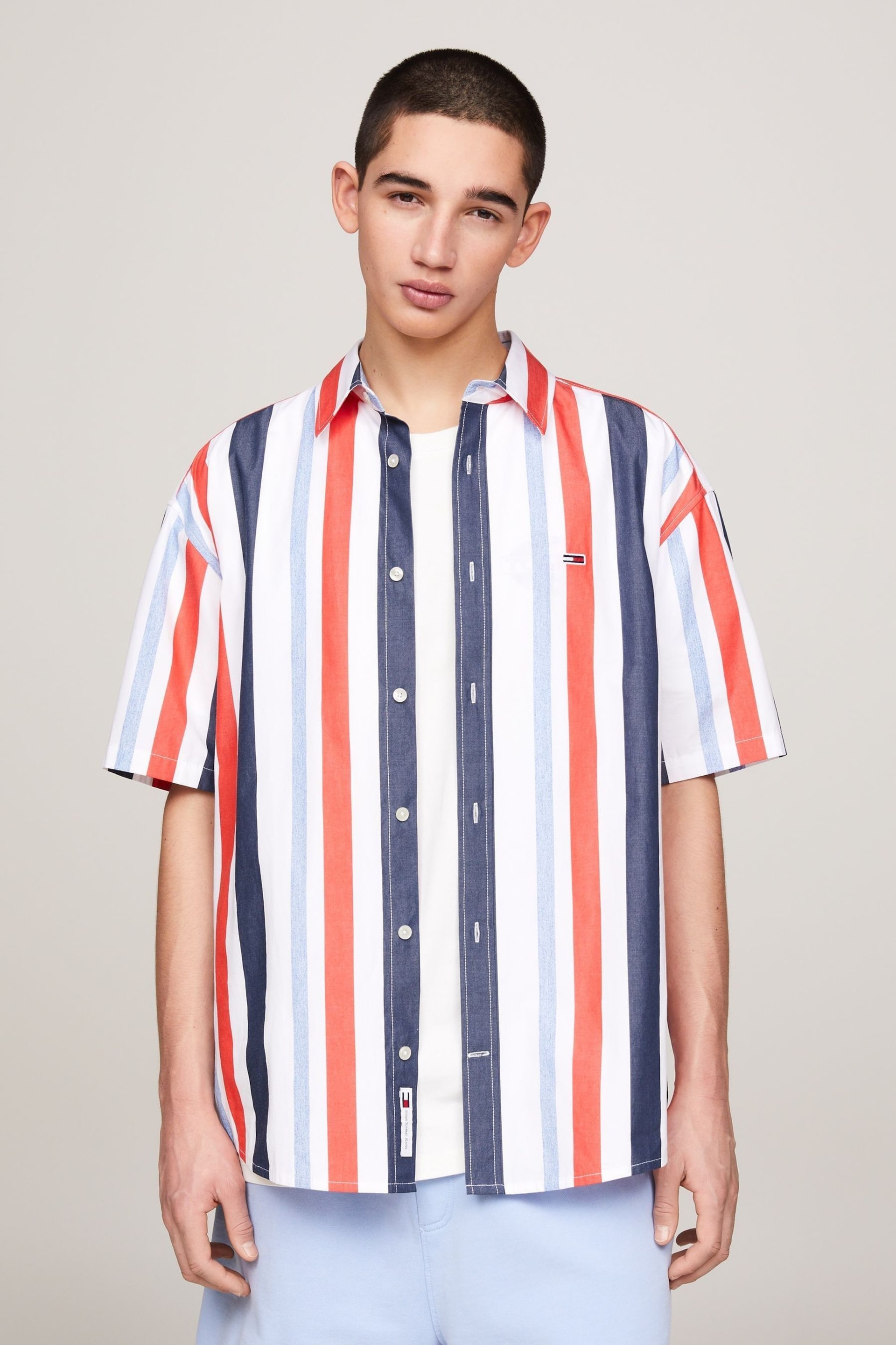 Tommy Jeans White Relaxed Stripe Shirt - Image 1 of 6