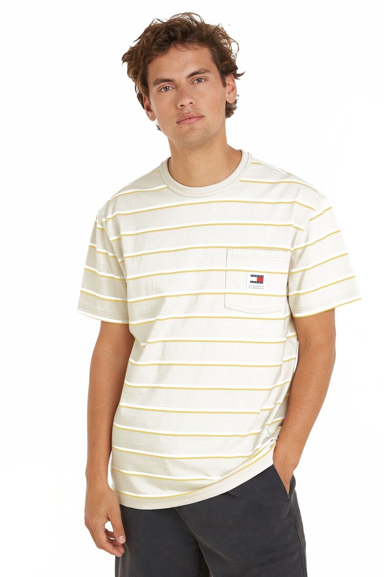 Tommy Jeans White Chrome Regular Stripe T-Shirt - Image 1 of 6