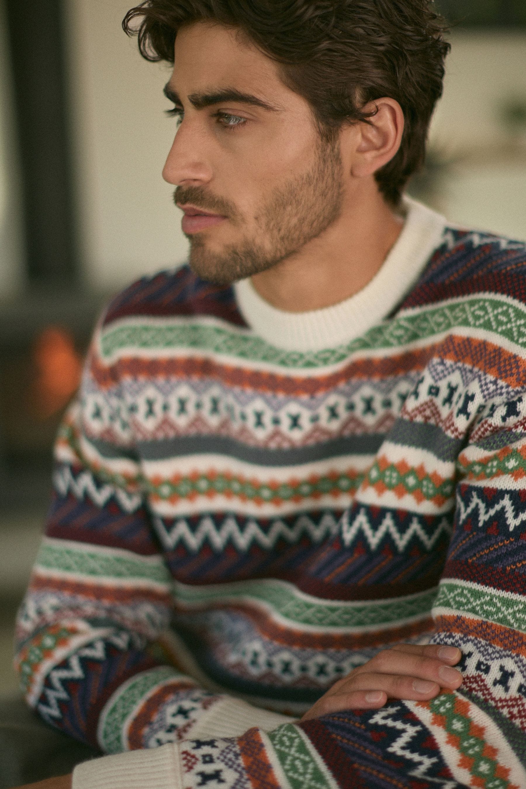 Buy Multi Ecru White Regular Fit Fairisle Pattern Jumper with Wool Next Ukraine
