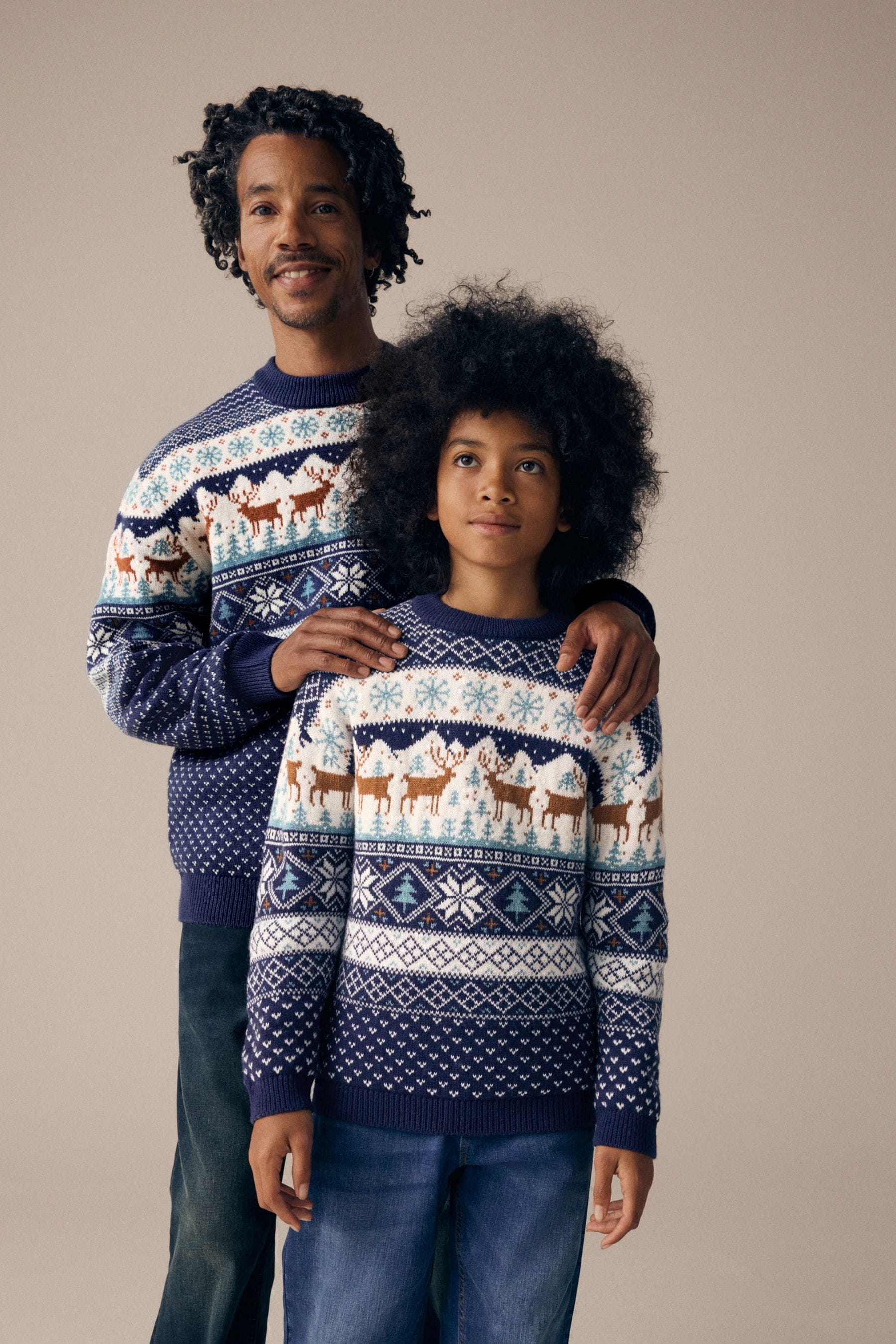 Buy Navy Blue Crew Neck Mens Matching Family Christmas Fairisle Pattern Reindeer Jumper from the Next UK online shop