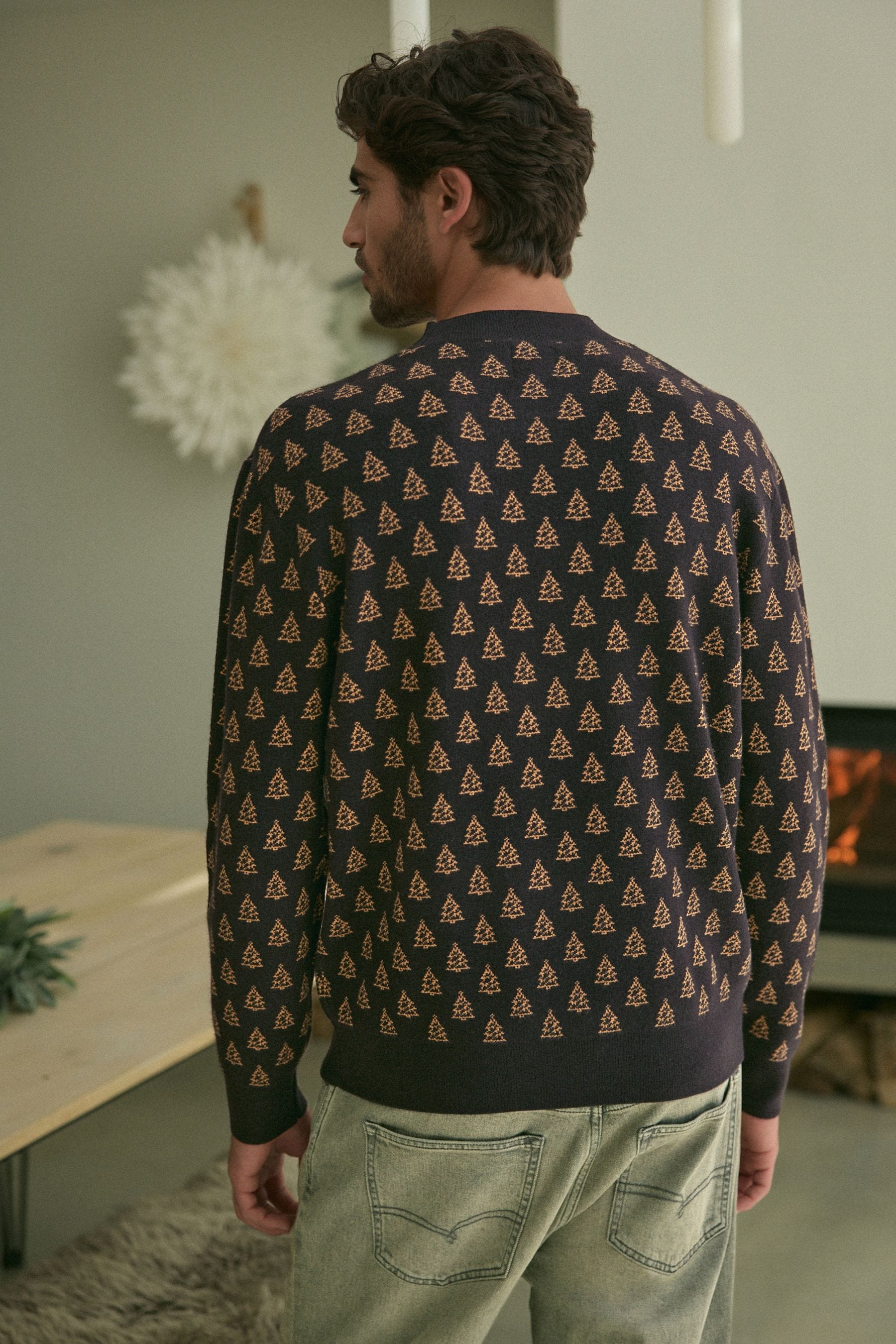 NEXT Black Gold Tree Crew Neck Regular Fit Christmas Jumper xlarge Mens