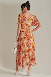 Jolie Moi Orange & Red Floral Pleated Dip Hem Chiffon Maxi Dress - Image 2 of 6