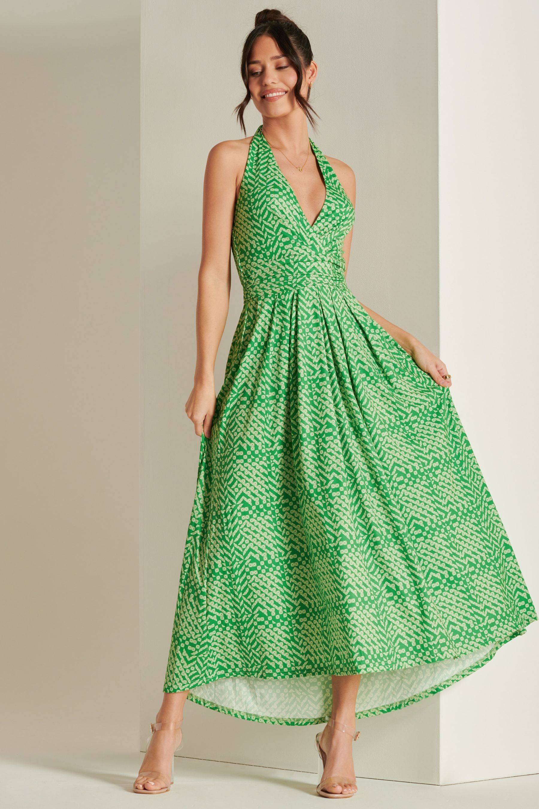 Green plunge dress top