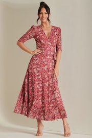 Jolie Moi Pink Daliyah Wrap Front Mesh Maxi Dress - Image 1 of 6