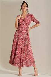 Jolie Moi Pink Daliyah Wrap Front Mesh Maxi Dress - Image 3 of 6