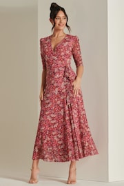 Jolie Moi Pink Daliyah Wrap Front Mesh Maxi Dress - Image 4 of 6