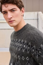 Grey Fairisle Relaxed Fit Brushed Pattern Crew Jumper - Image 1 of 7