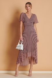 Jolie Moi Pink Spot Pleated Dip Hem Chiffon Maxi Dress - Image 1 of 6