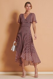 Jolie Moi Pink Spot Pleated Dip Hem Chiffon Maxi Dress - Image 3 of 6