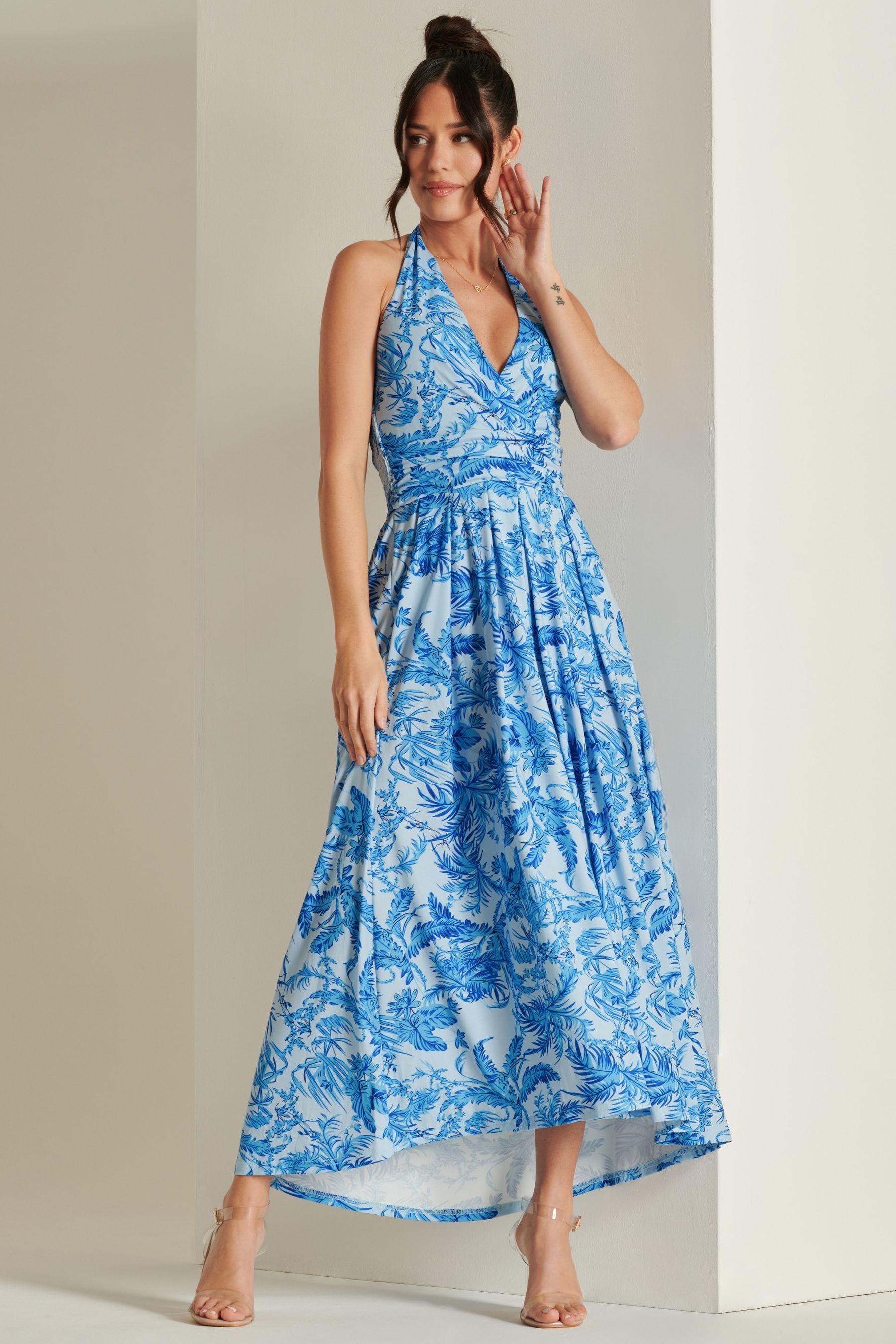 Blue plunge dress new arrivals