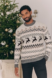 Black/White Crew Neck Regular Fit Cotton Rich Christmas Jumper - Image 1 of 9