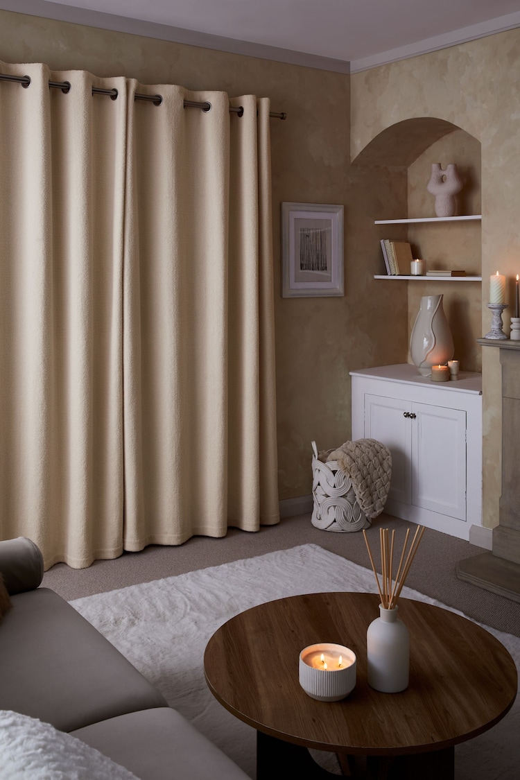 Natural Cosy Borg Eyelet Lined Curtains - Image 2 of 5