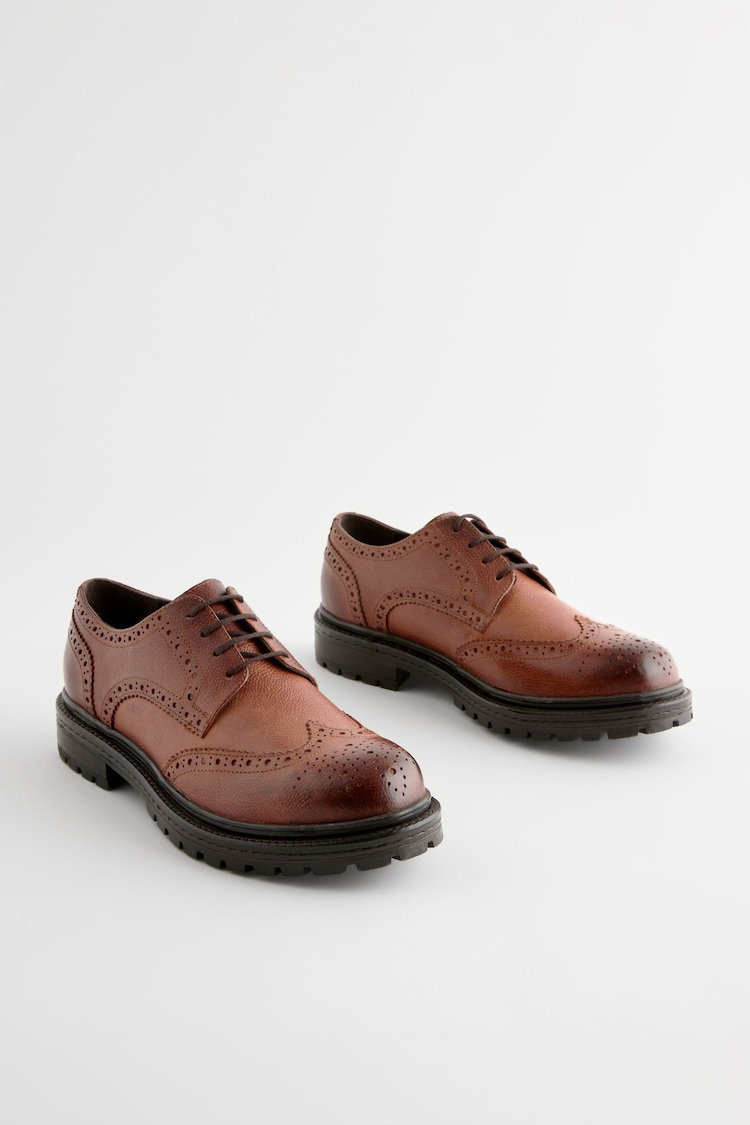 Tan Brown Leather Cleated Brogues - Image 2 of 6